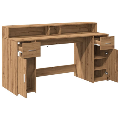 Desk with LED Lights Artisian Oak 160x55x91 cm Engineered Wood