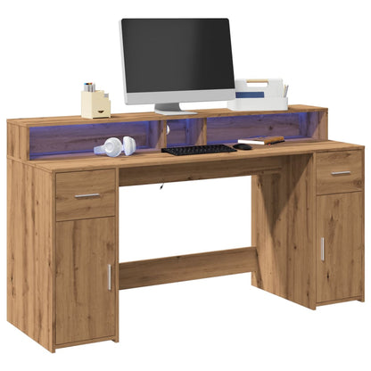 Desk with LED Lights Artisian Oak 160x55x91 cm Engineered Wood