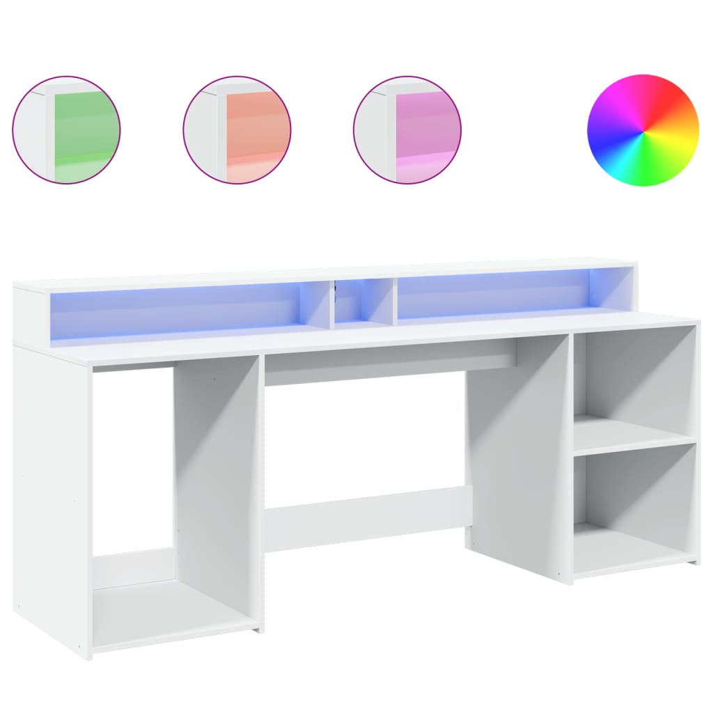 Desk with LED Lights White 200x55x91 cm Engineered Wood