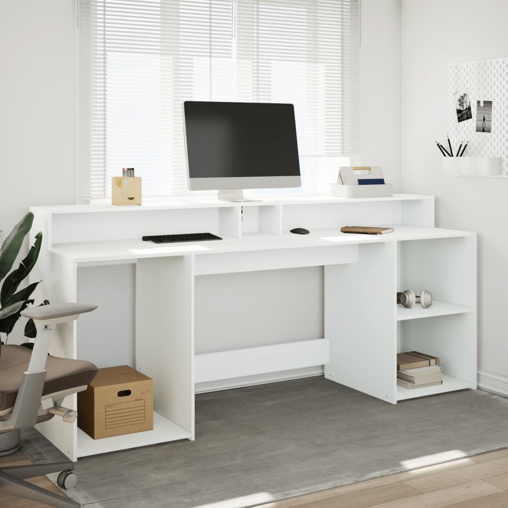 Desk with LED Lights White 200x55x91 cm Engineered Wood