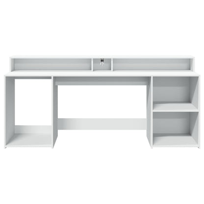 Desk with LED Lights White 200x55x91 cm Engineered Wood