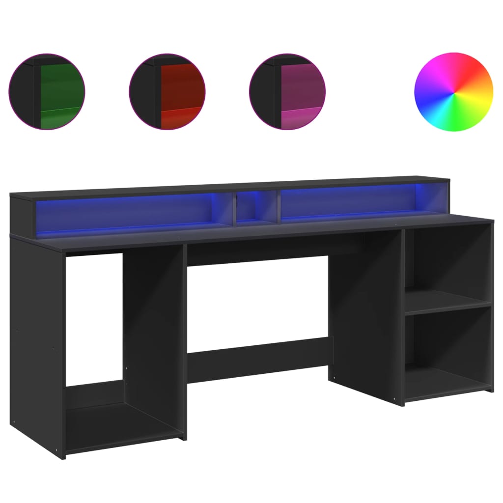 Desk with LED Lights Black 200x55x91 cm Engineered Wood