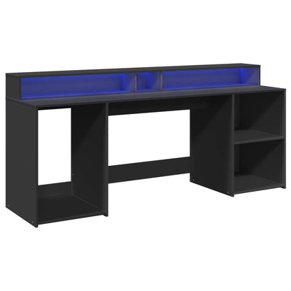 Desk with LED Lights Black 200x55x91 cm Engineered Wood