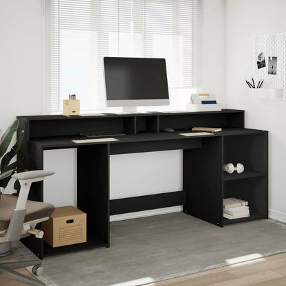 Desk with LED Lights Black 200x55x91 cm Engineered Wood