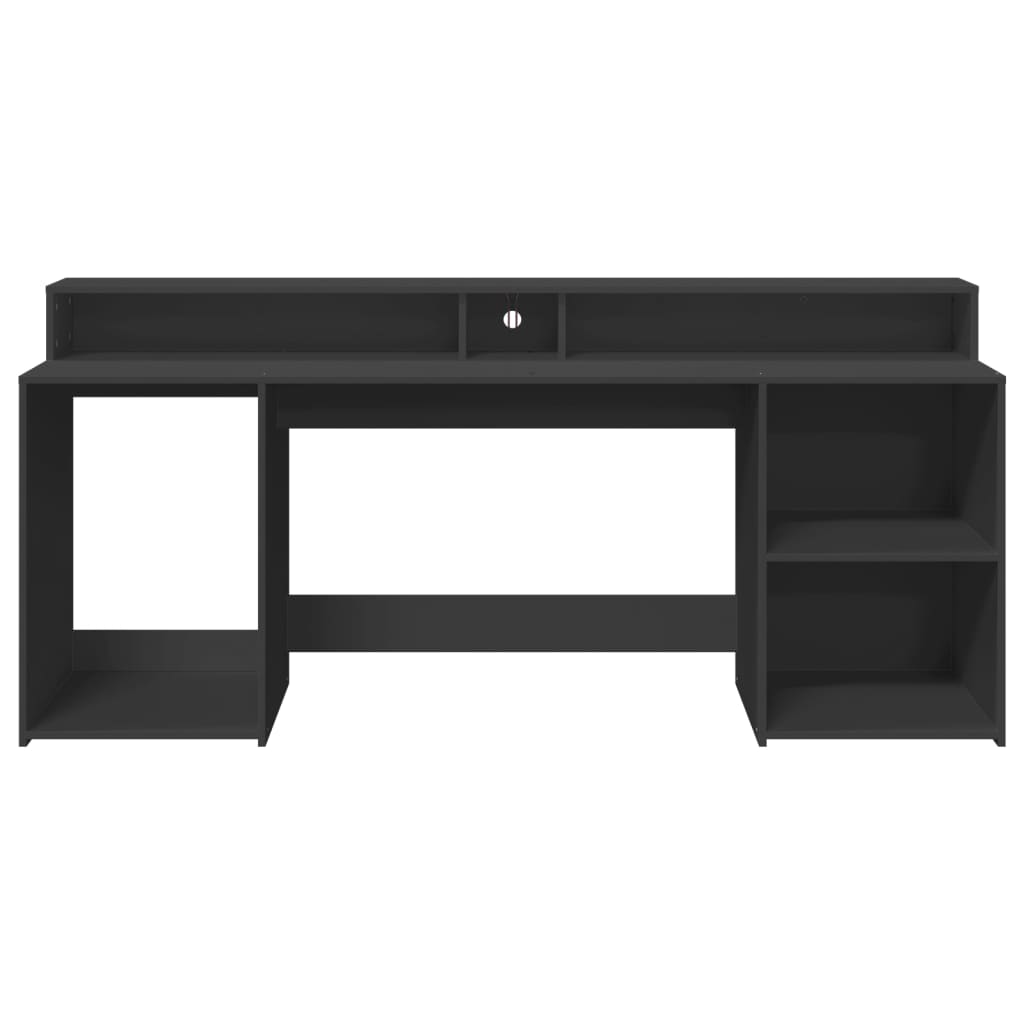 Desk with LED Lights Black 200x55x91 cm Engineered Wood