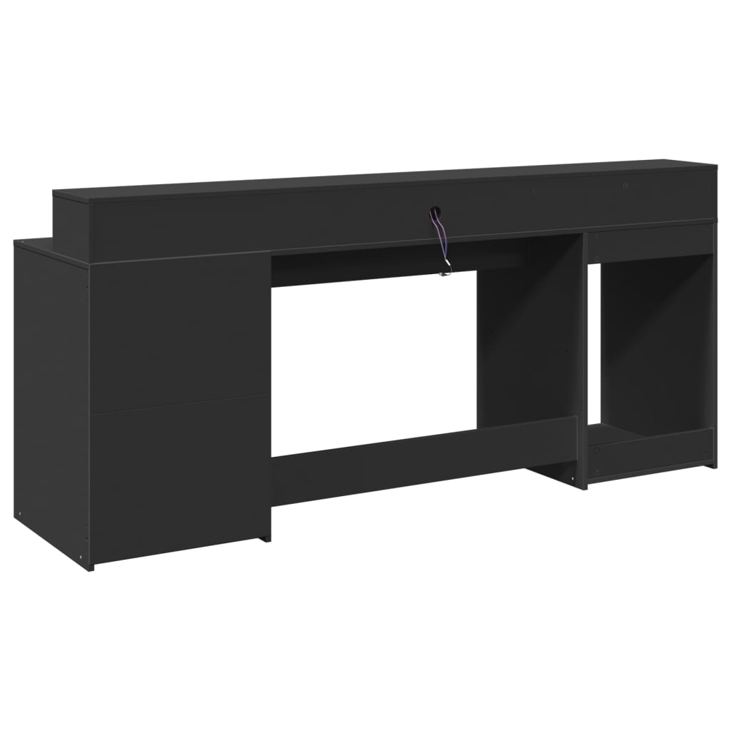 Desk with LED Lights Black 200x55x91 cm Engineered Wood