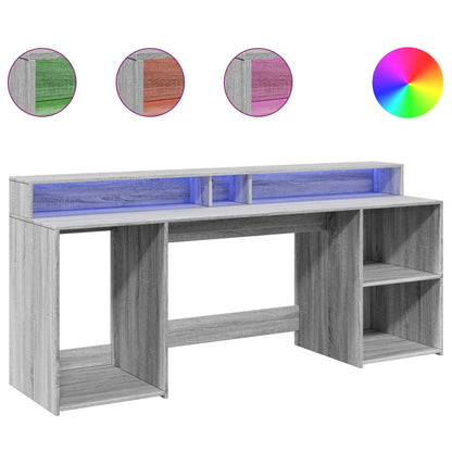 Desk with LED Lights Grey Sonoma 200x55x91 cm Engineered Wood