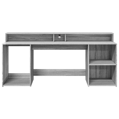 Desk with LED Lights Grey Sonoma 200x55x91 cm Engineered Wood