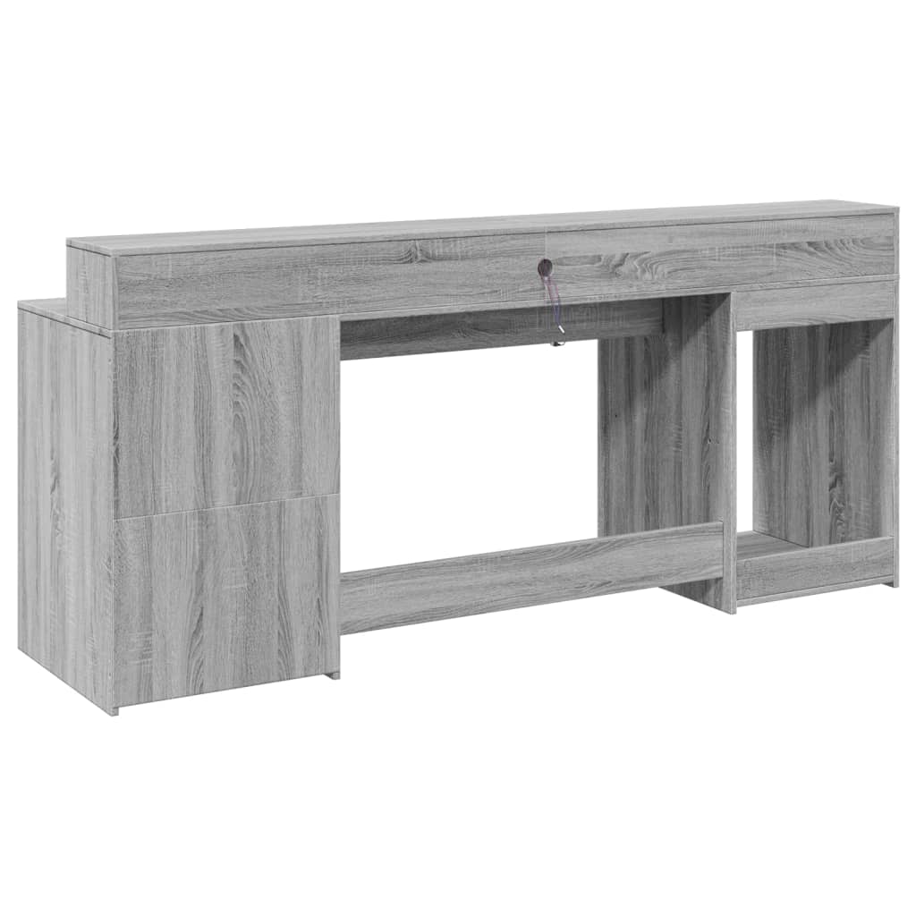 Desk with LED Lights Grey Sonoma 200x55x91 cm Engineered Wood