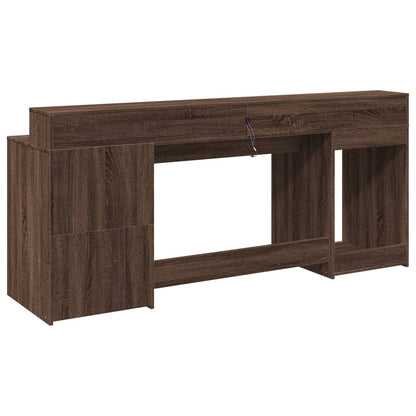 Desk with LED Lights Brown Oak 200x55x91 cm Engineered Wood