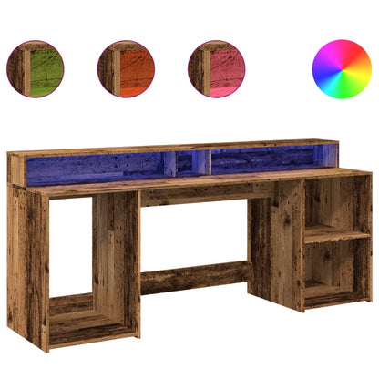 Desk with LED Lights Old Wood 200x55x91 cm Engineered Wood