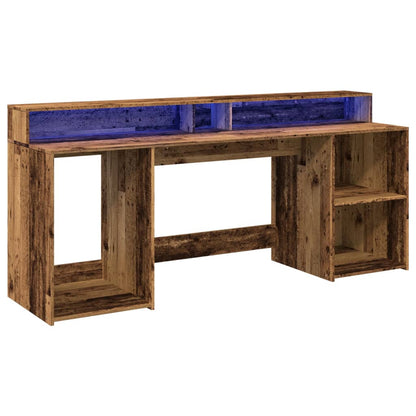 Desk with LED Lights Old Wood 200x55x91 cm Engineered Wood