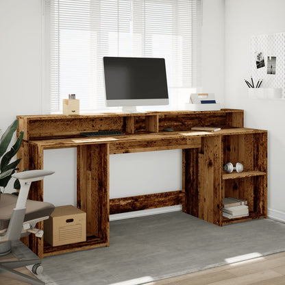 Desk with LED Lights Old Wood 200x55x91 cm Engineered Wood