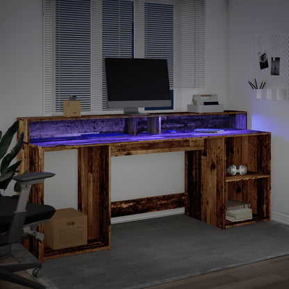 Desk with LED Lights Old Wood 200x55x91 cm Engineered Wood