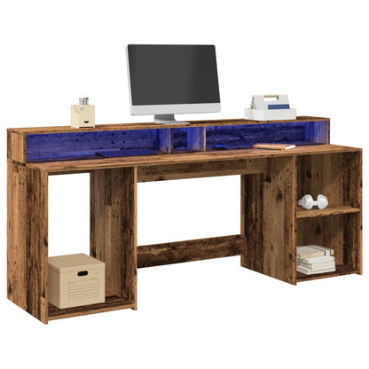 Desk with LED Lights Old Wood 200x55x91 cm Engineered Wood