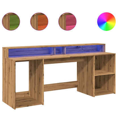 Desk with LED Lights Artisian Oak 200x55x91 cm Engineered Wood