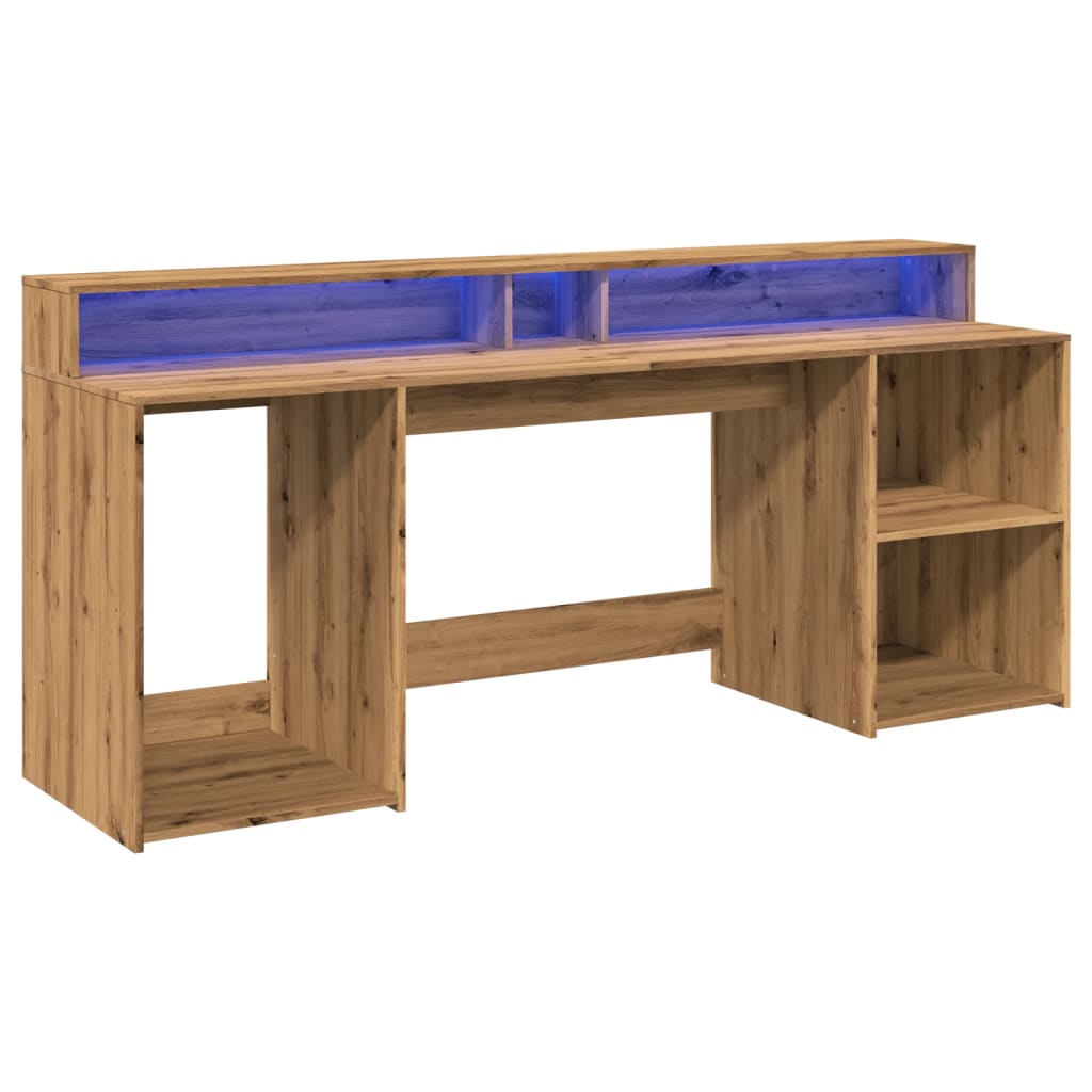 Desk with LED Lights Artisian Oak 200x55x91 cm Engineered Wood