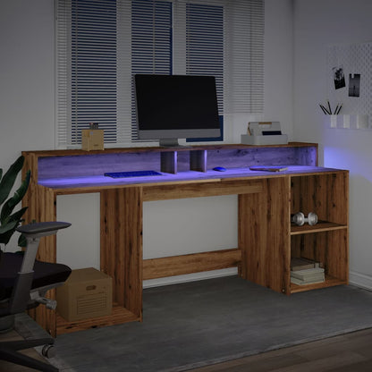 Desk with LED Lights Artisian Oak 200x55x91 cm Engineered Wood