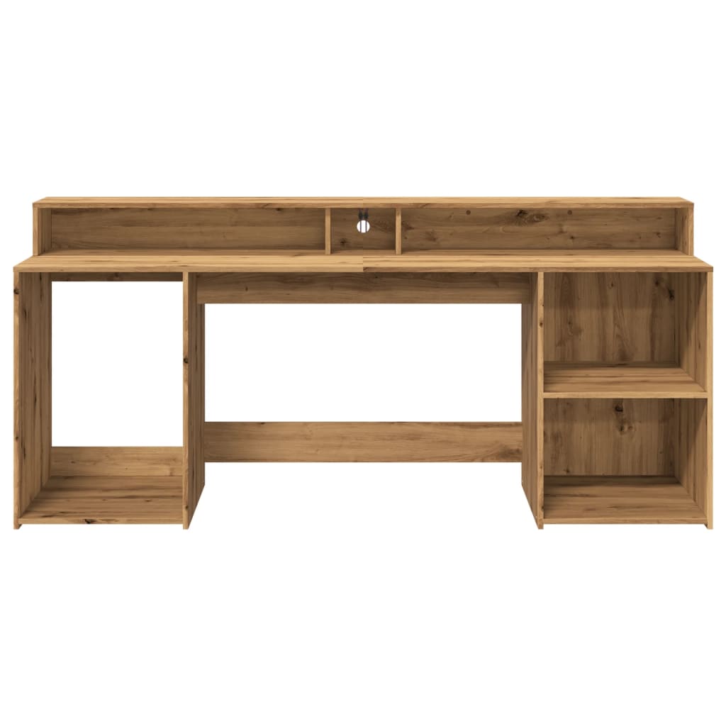 Desk with LED Lights Artisian Oak 200x55x91 cm Engineered Wood