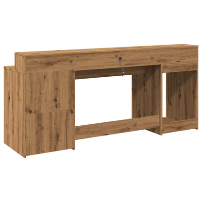 Desk with LED Lights Artisian Oak 200x55x91 cm Engineered Wood