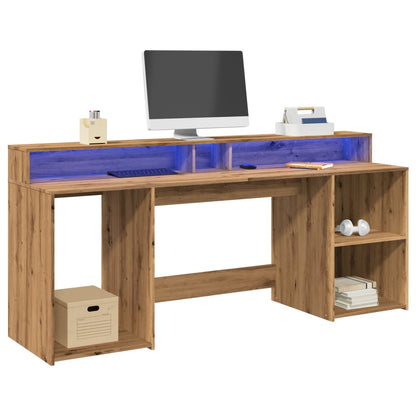 Desk with LED Lights Artisian Oak 200x55x91 cm Engineered Wood