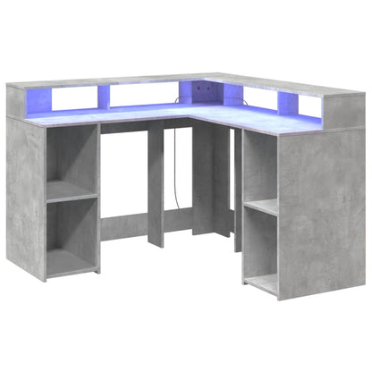 Desk with LED Lights Concrete Grey 130x130x91 cm Engineered Wood