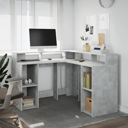 Desk with LED Lights Concrete Grey 130x130x91 cm Engineered Wood