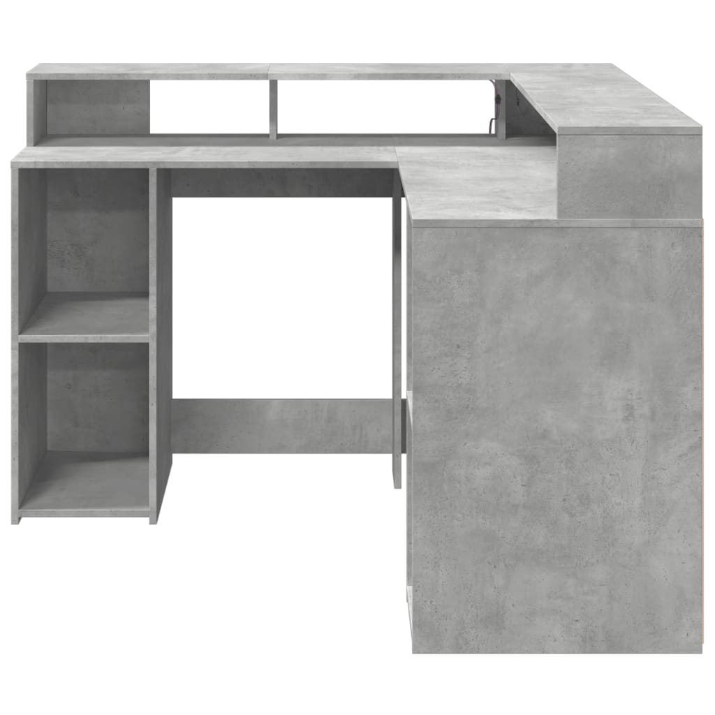 Desk with LED Lights Concrete Grey 130x130x91 cm Engineered Wood