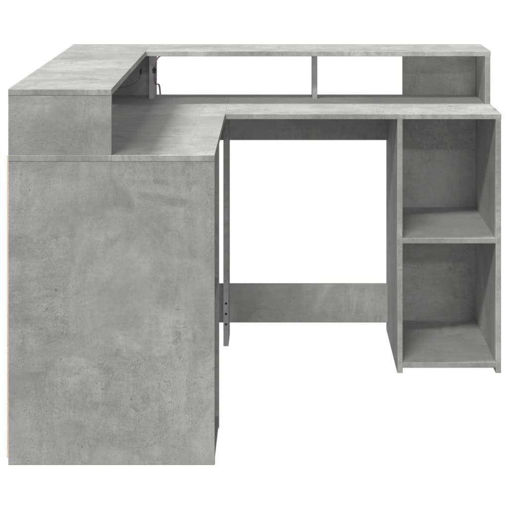 Desk with LED Lights Concrete Grey 130x130x91 cm Engineered Wood