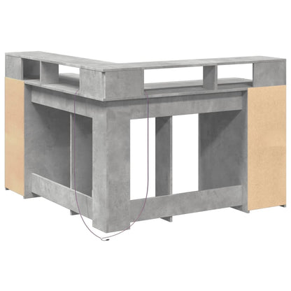 Desk with LED Lights Concrete Grey 130x130x91 cm Engineered Wood