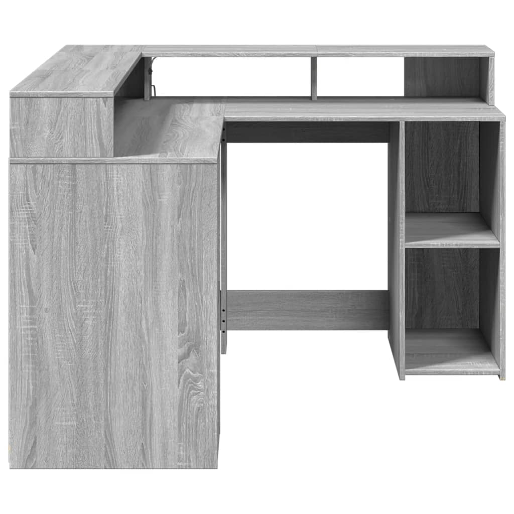 Desk with LED Lights Grey Sonoma 130x130x91 cm Engineered Wood