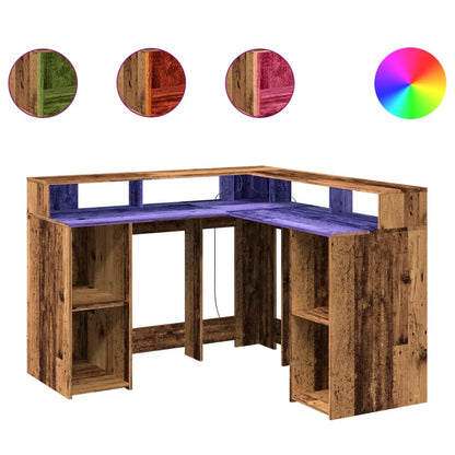 Desk with LED Lights Old Wood 130x130x91 cm Engineered Wood