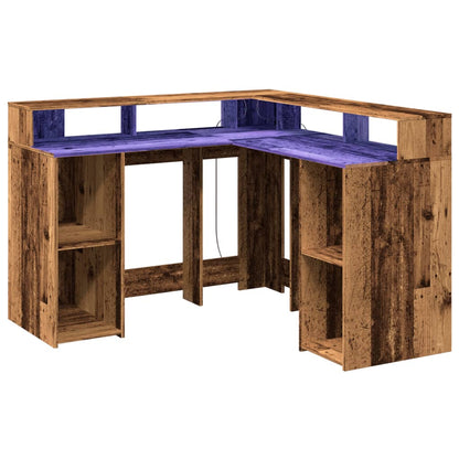 Desk with LED Lights Old Wood 130x130x91 cm Engineered Wood