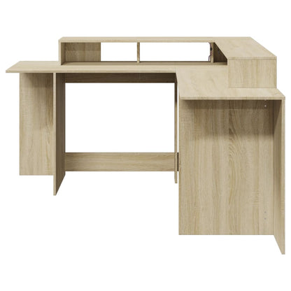 Desk with LED Lights Sonoma Oak 152x152x91 cm Engineered Wood