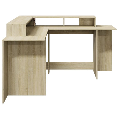 Desk with LED Lights Sonoma Oak 152x152x91 cm Engineered Wood