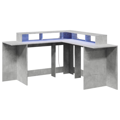 Desk with LED Lights Concrete Grey 152x152x91 cm Engineered Wood