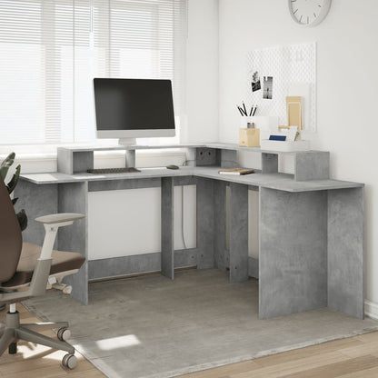 Desk with LED Lights Concrete Grey 152x152x91 cm Engineered Wood