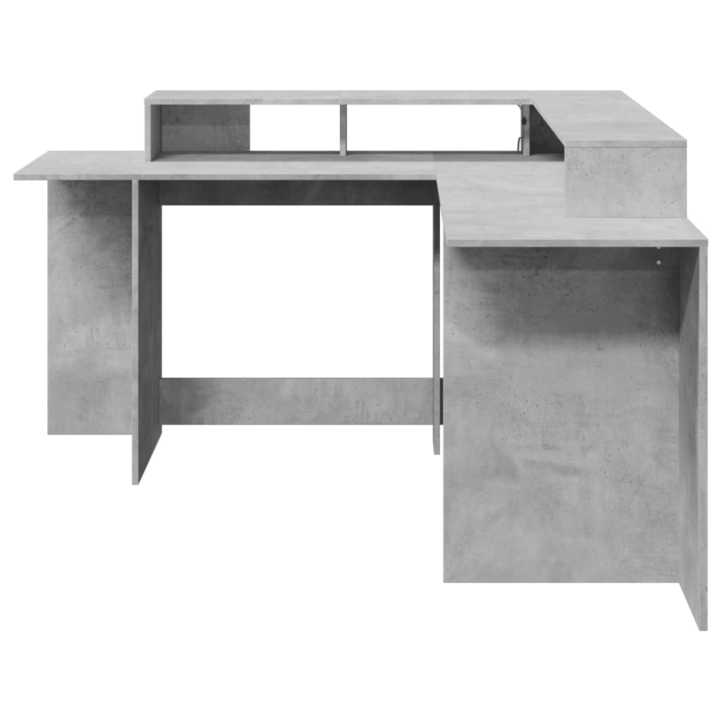 Desk with LED Lights Concrete Grey 152x152x91 cm Engineered Wood