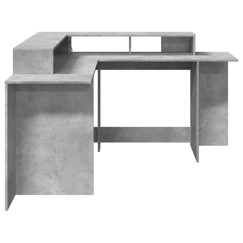 Desk with LED Lights Concrete Grey 152x152x91 cm Engineered Wood