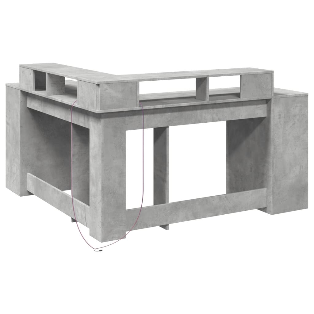 Desk with LED Lights Concrete Grey 152x152x91 cm Engineered Wood