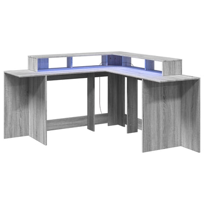 Desk with LED Lights Grey Sonoma 152x152x91 cm Engineered Wood