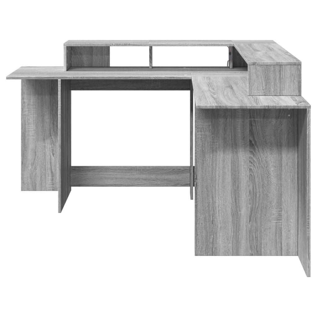 Desk with LED Lights Grey Sonoma 152x152x91 cm Engineered Wood