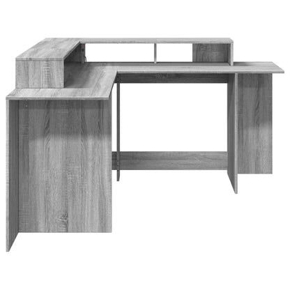 Desk with LED Lights Grey Sonoma 152x152x91 cm Engineered Wood