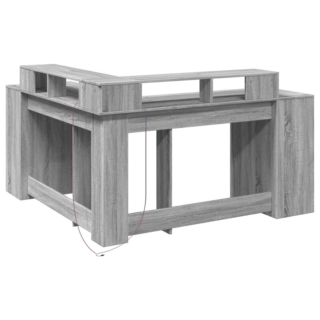 Desk with LED Lights Grey Sonoma 152x152x91 cm Engineered Wood