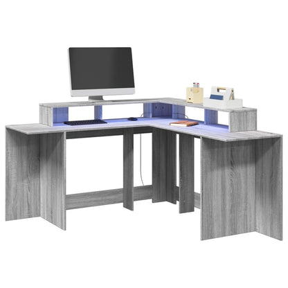 Desk with LED Lights Grey Sonoma 152x152x91 cm Engineered Wood