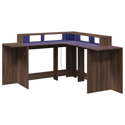 Desk with LED Lights Brown Oak 152x152x91 cm Engineered Wood