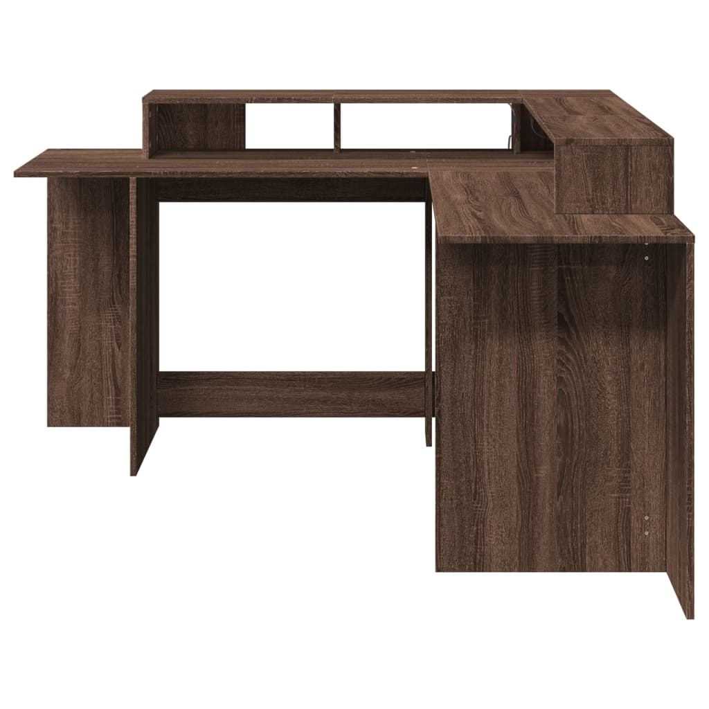 Desk with LED Lights Brown Oak 152x152x91 cm Engineered Wood