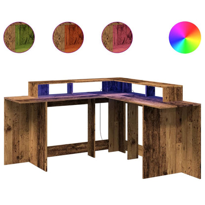 Desk with LED Lights Old Wood 152x152x91 cm Engineered Wood