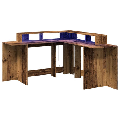 Desk with LED Lights Old Wood 152x152x91 cm Engineered Wood