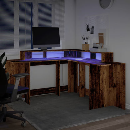 Desk with LED Lights Old Wood 152x152x91 cm Engineered Wood